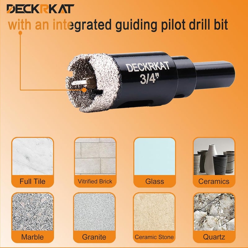 DECKRKAT 3/4 Inch Diamond Hole-Saw Bits with Pilot Drill Bit - 2pc 3/4" Diamond Tipped Tile Hole Saws with Guiding Bit Accurate Drilling for Porcelain Tile Ceramic Pottery Granite Stone Glass Bottles 20mm - Image 5